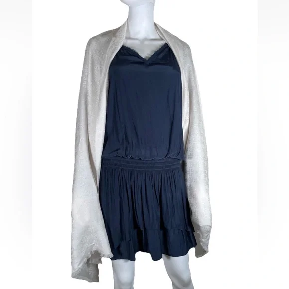 TORY BURCH Jacquard Traveler Scarf In New Ivory Logo Wool Silk Blend 30x76 Wrap - Picture 2 of 15